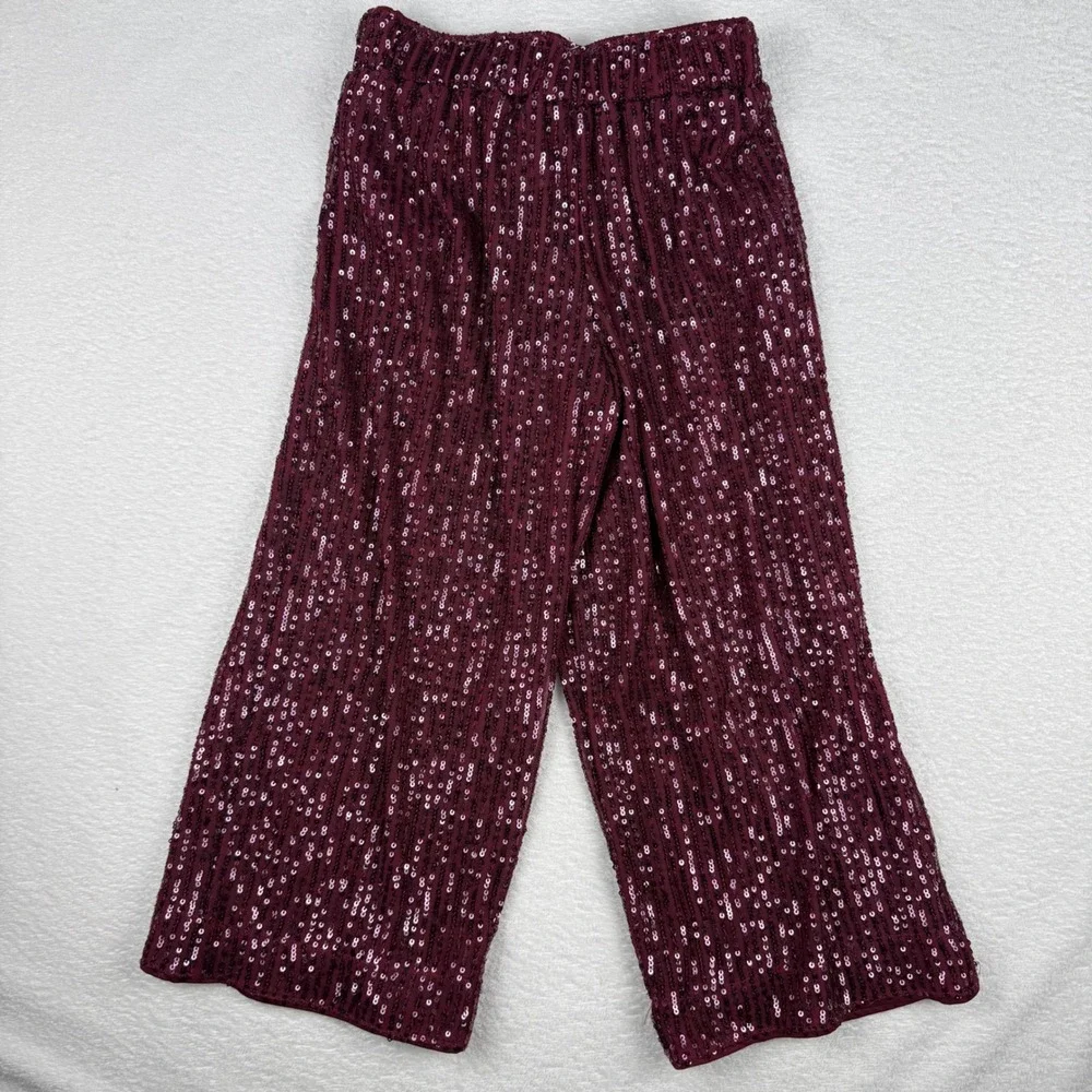 Abercrombie Kids Sequin Pants‎ Girls 5/6 Burgundy Sparkly Holiday Party Wide Leg
